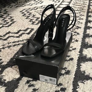 AQUA Black Strappy Heels